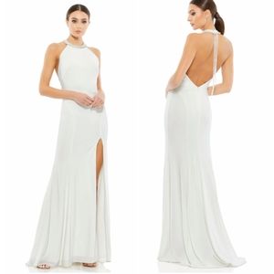 Mac Duggal Crystal beaded White Jersey Halter neck gown Size 2